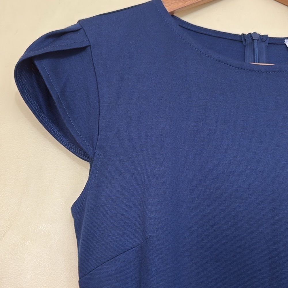Manydress | NWT Navy Blue Cap Sleeve Belted Unlined Midi Dress Medium - Picture 8 of 14